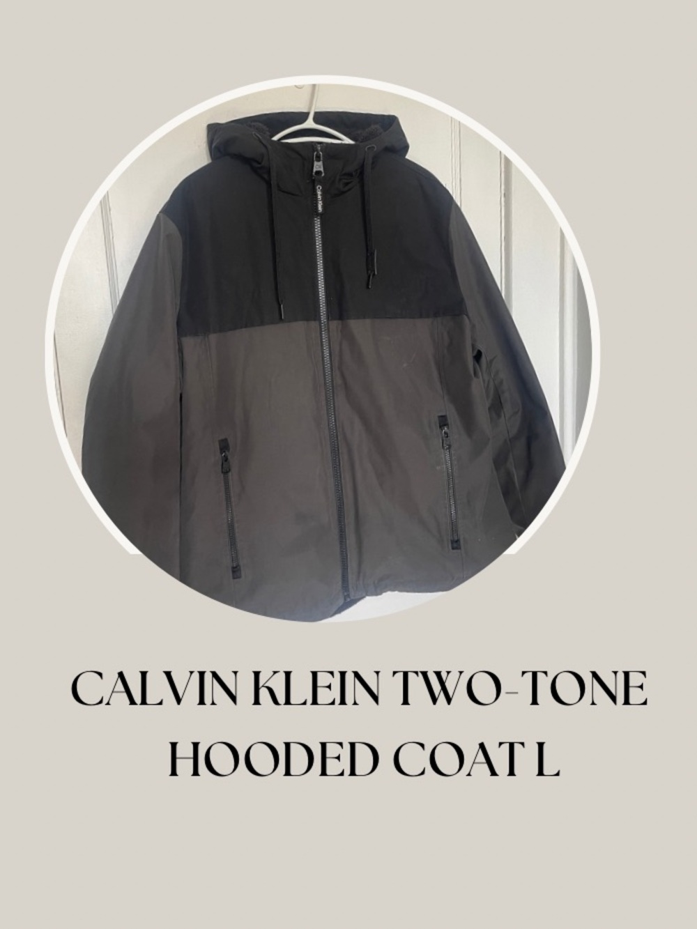 CALVIN KLEIN TWO-TONE HOODED COAT L